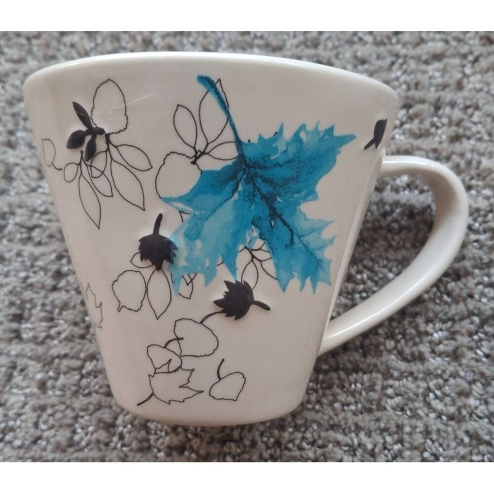 Starbucks Coffee Autumn Falling Blue Leaves 10 oz Mug Cup 2007